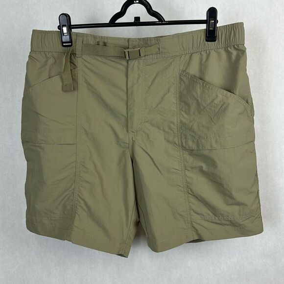 Eddie Bauer RipStop Tech Shorts Mens Sz Large Khaki Tan Adjustable Belt UPF - Picture 1 of 7
